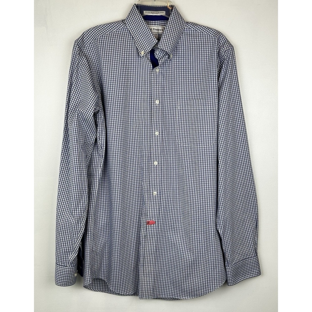 Paul Fredrick Dress Shirt Mens 15-35 Blue No Iron Flip Cuff Office
